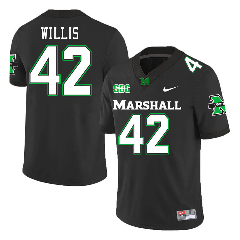 Marshall Thundering Herd #42 Aden Willis College Football Jerseys Stitched-Black